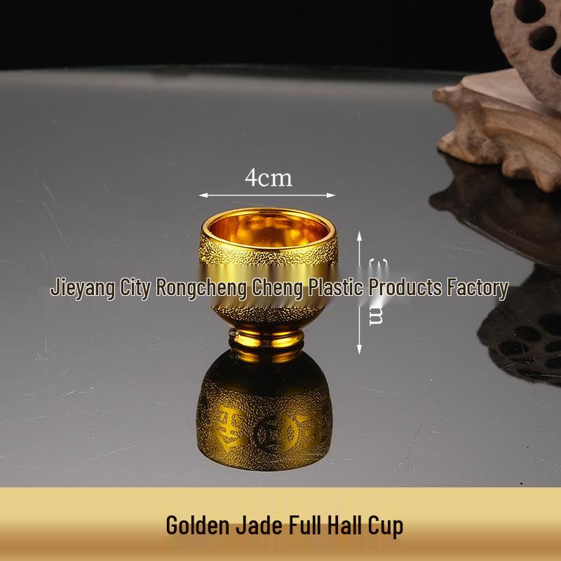 Gouden Serie Plastic Fruitschaal & Offer Set: Keramieklook met Offerbord, Kopje, Kom, Wijnkan, Theepot en Eetstokjes.