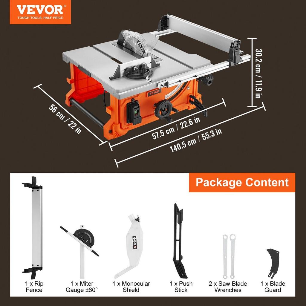 10" Table Saw Electric Cutting Machine 4400RPM 25-in Rip Capacity Woodwork