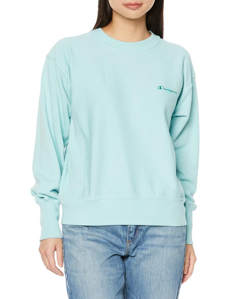 Champion Long Sleeve Cotton 10oz Script Logo Reverse Weave Crew Neck Light Grayish Blue Size M Women's 100% Sweatshirt, (CW-X001),