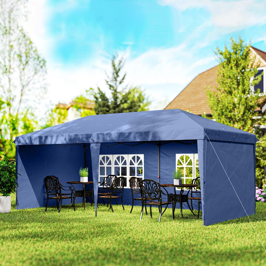 Foldable Marquee 6x3 m Pop-up with 4 Removable Sides Garden Gazebo with 2 Windows and Transport Bag Blue