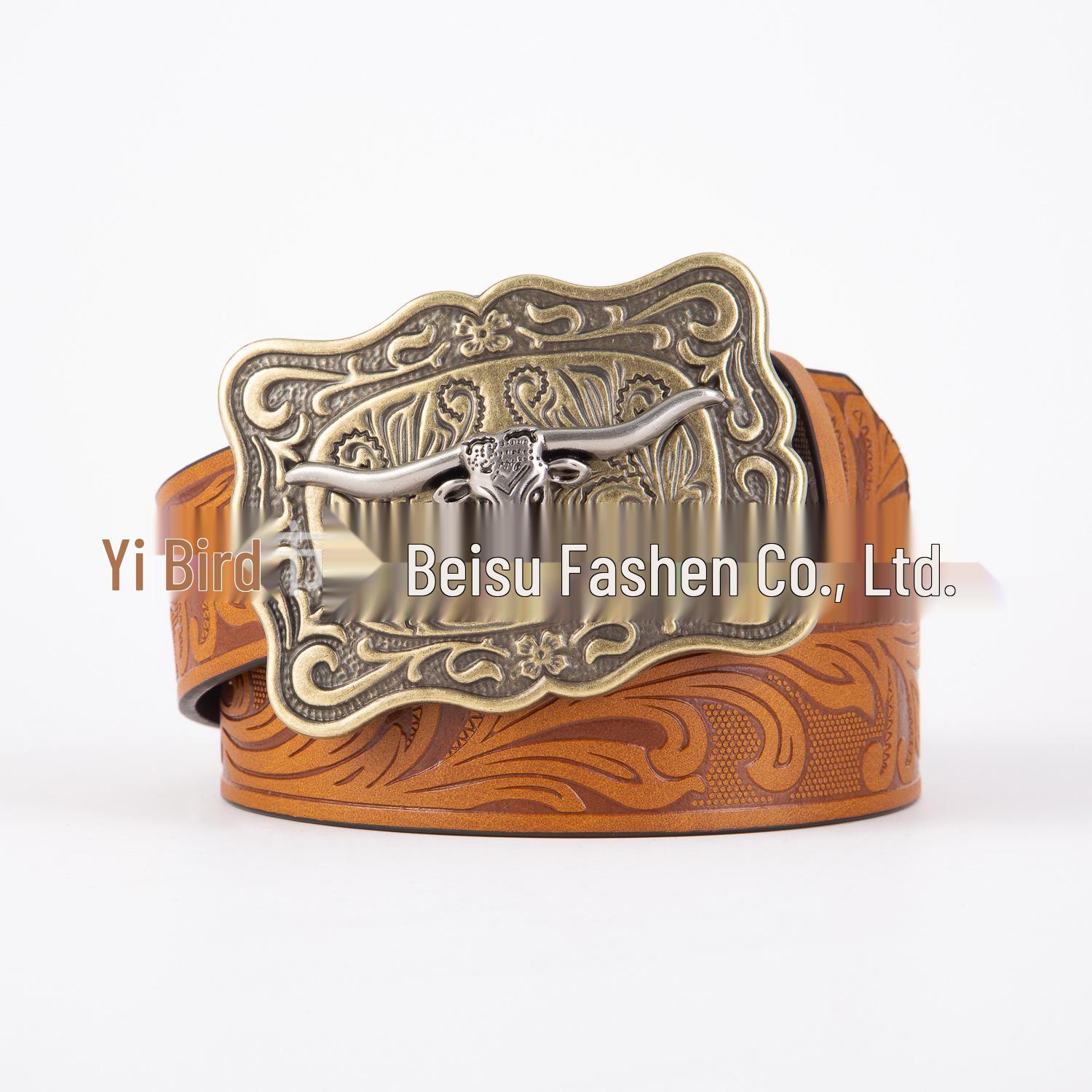 Trendy Square Bull Head Buckle Western PU Leather Belt 120 cm жёлтый