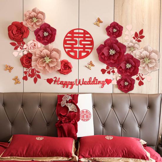 Kwiaty z bibuły DIY Ręcznie robione Papierowe Kwiaty Dekoracja Ścienna na Dom, Imprezę, Wesele, Urodziny