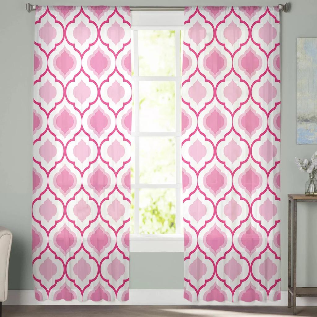 Pink Moroccan Pattern Sheer Curtain for Living Room Hall Wall Dress Up Home Window Supplies Pop Print Tulle Curtains