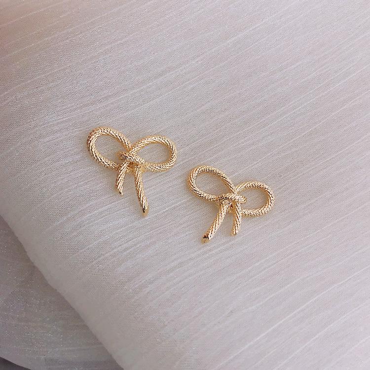 Silver needle simple and small bow earrings metal commuter student temperament stud earrings earrings