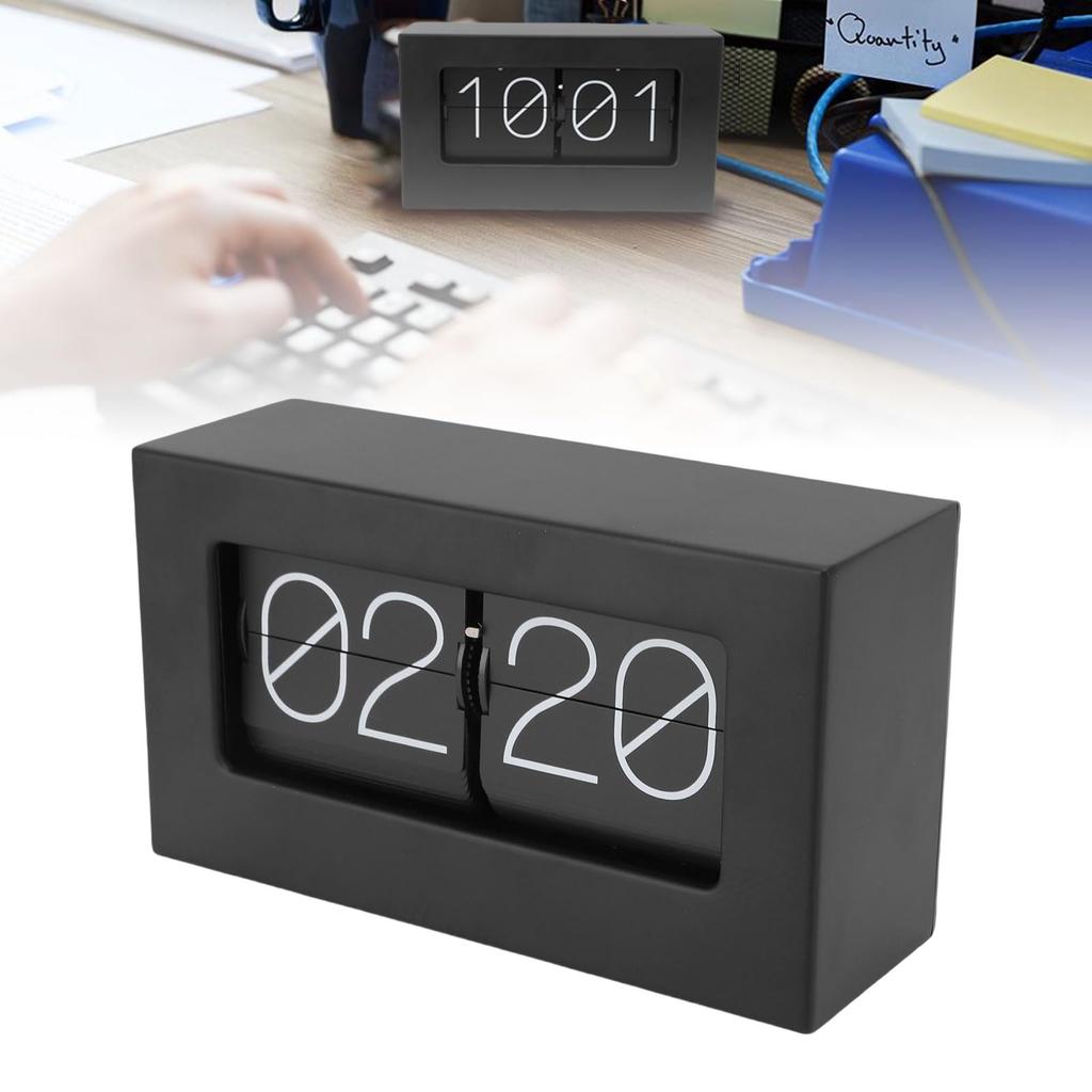 Asixxsix Flip Desk Clock, Retro Style Flip Clock, Automatic Rotating Vintage Flip, Classic Mechanical Battery Powered Digital Display, Desktop & Wall