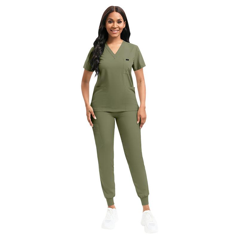 Ensemble Scrubs Stretch Femme Uniformes d'Infirmière Ensemble Scrubs Cliniques Infirmière Médecin Vêtements de Travail Anti-Poussière Haut Scrubs Médicaux + Pantalon Jogger