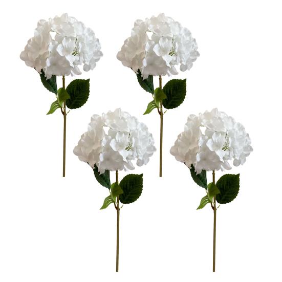 4 Stück künstliche Hortensienblüten groß lebensecht Kunstseide Hortensien mit Stiel Volle künstliche Blumenanordnung für Tischmittelstück Hochzeitsparty Zuhause