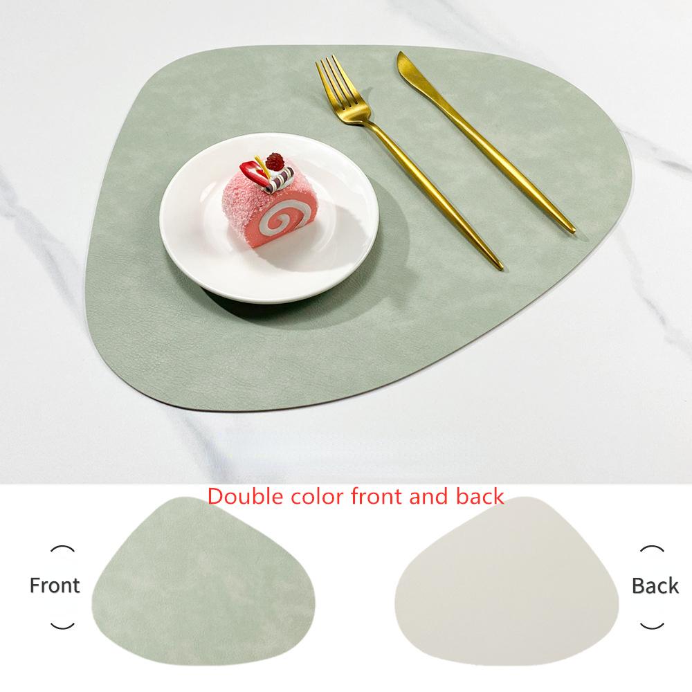 Double Sided Anti Slip Insulation Pad Table Mat, Nordic Style Imitation Cowhide Pattern Water Droplet Shaped Leather Placemat