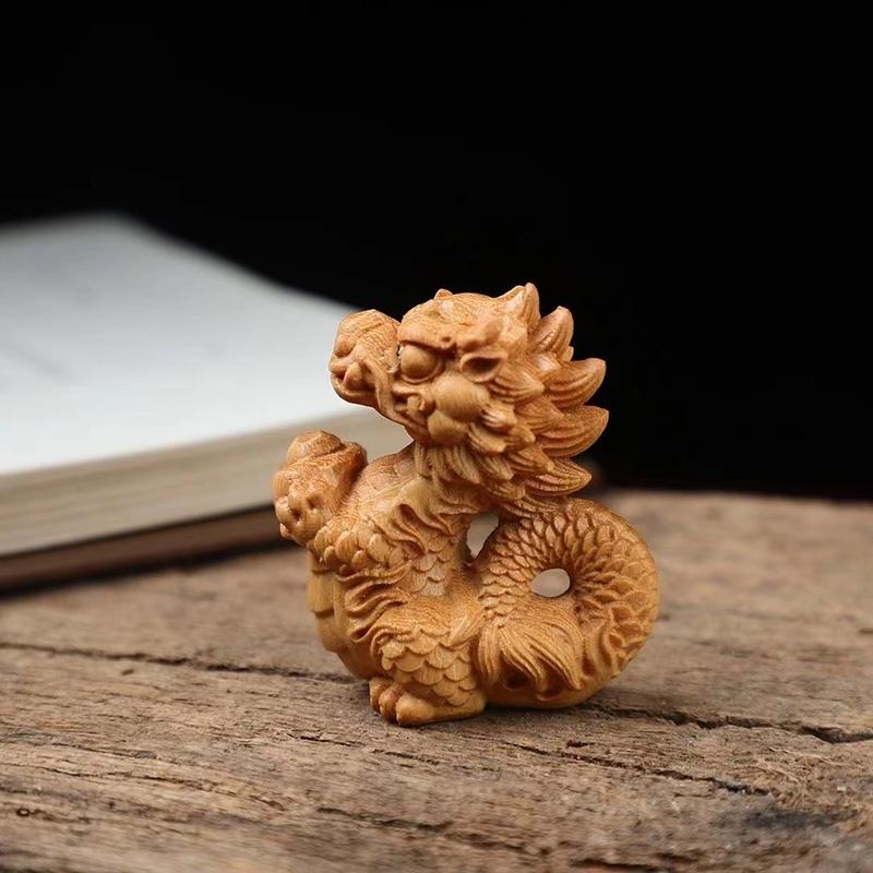 Natural Wooden Small Fire Dragon Ingot Fortune Statue Hand Carved Solid Wood  Cute Home Room Mini Feng Shuidecoration Statue