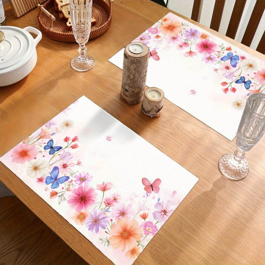 4pcs Romantic Butterfly Floral Placemats – Washable Table Mats, Ideal for Dining, Weddings & Home Decor, Perfect Gift