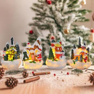 Weihnachtsdekorationen Harz Kleines Haus Leuchten Dorfhaus Figuren Cartoon Tisch Ornament Für Urlaub Geschenk Nette Weihnachten