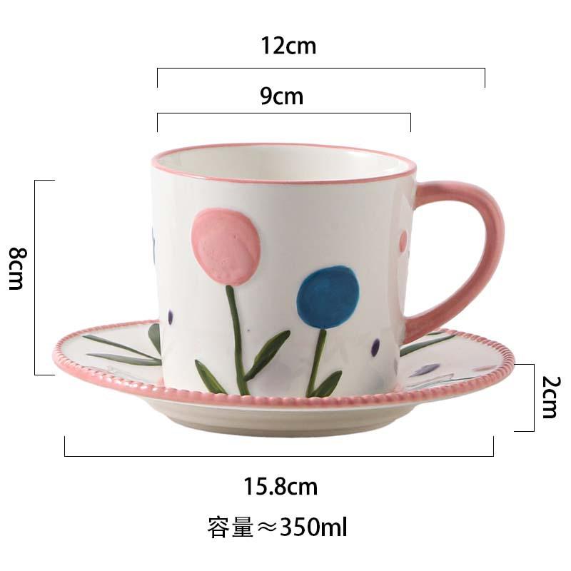 Creative Hand-Painted Tulip Ceramic Cup And Saucer Set Cute Office Mug Coffee Cup Water Cup Afternoon Tea Cup