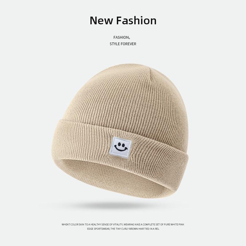 Embroidered Smiley Face Knitted Wool Hat Children's Fashion Versatile Autumn and Winter Warm and Cold Cute Cold Hat