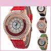Fashionable Women's Quartz Watch With Rhinestones And Faux Leather Strap