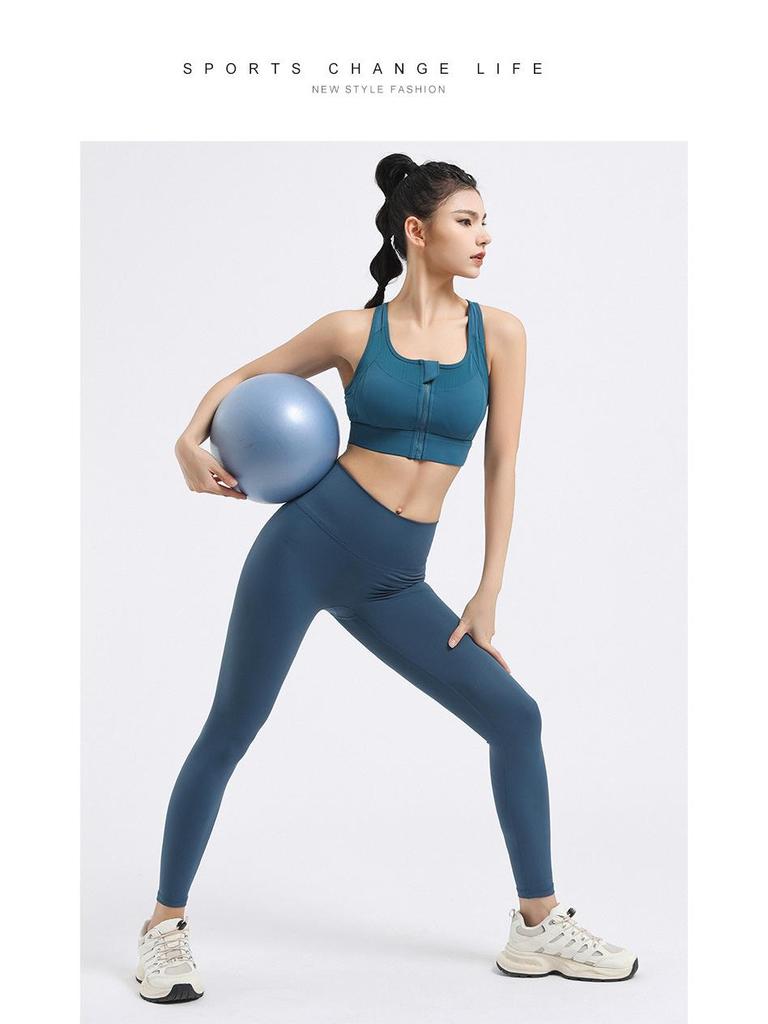 Women's Shockproof Sports Bra with Front Zipper and Side Support - Minimizes Bust for Running and Yoga