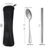 Stainless Steel Portable Cutlery Set with Cloth Bag - Includes Knife, Fork, Spoon & Chopsticks for Outdoor Travel