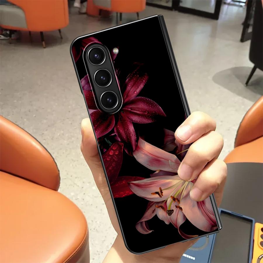 Back Phone Cover Case for Samsung Galaxy ZFold4 Z Fold 7 6 5 4 3 ZFold6 ZFold7 ZFold3 ZFold5 Lily Orchid Flower Print