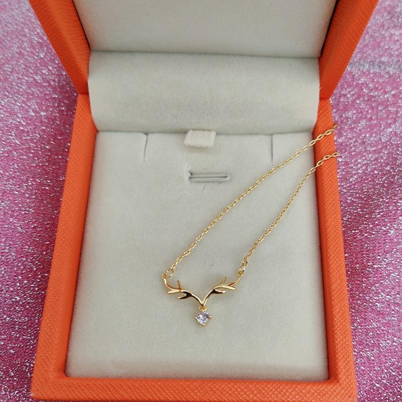 

Модное ожерелье с подвеской в виде рогов, инкрустированное бриллиантами – очаровательный дизайн, вдохновленный оленями, для рождественских или подарочных на день рождения золотой