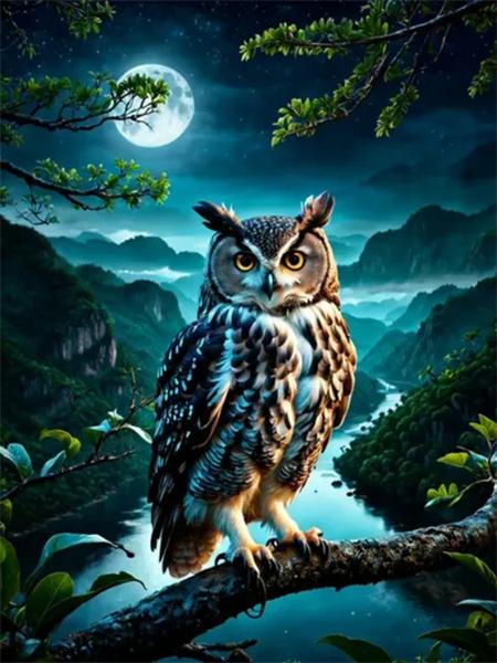 Diamond Painting Kits Owl Tree Full Round Embroidery Mosaic Animal Landscape Wall Decor