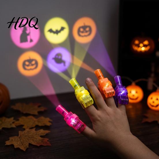 Trick or Treat Goodie Bag Fillers Halloween Finger Projector Lights LED Spooky Projection Rings with Pumpkin Ghost Bat Portable Light-up Novelties