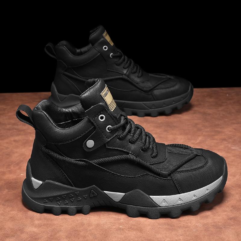 Fashion Spring Autumn Men Shoes High Top Fashion Motorcycle Leather Shoes Outdoor Leisure Comfortable Boots Male Lace-Up Botas