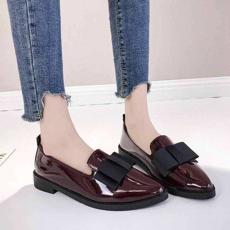 Summer leather shoes, summer new pointed bow shoes