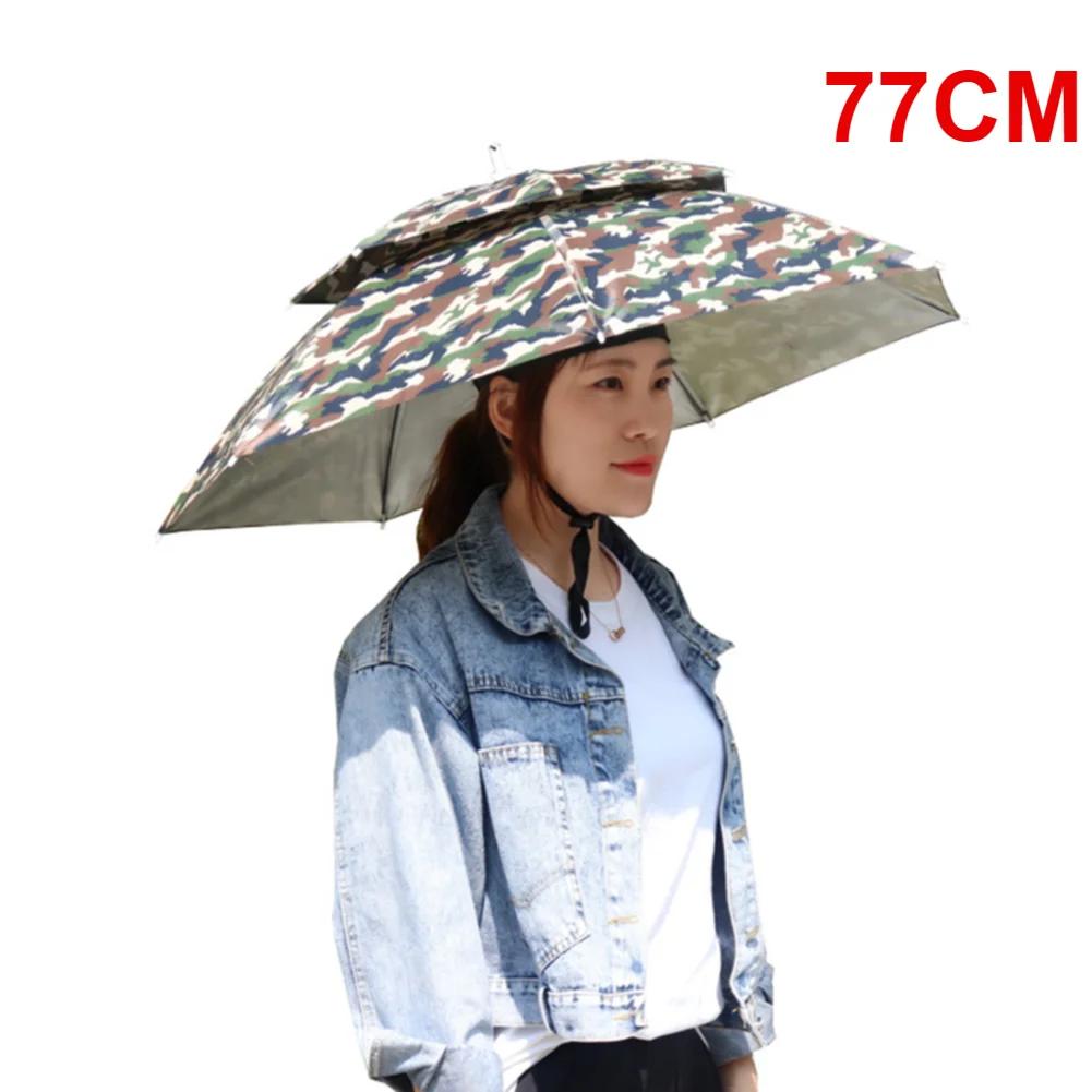 55/65/69/77/95cm Outdoor Fishing Caps Rain Umbrella Hat Foldable Fishing Sunshade Headwear Cap Waterproof Camping Beach Sun Hat