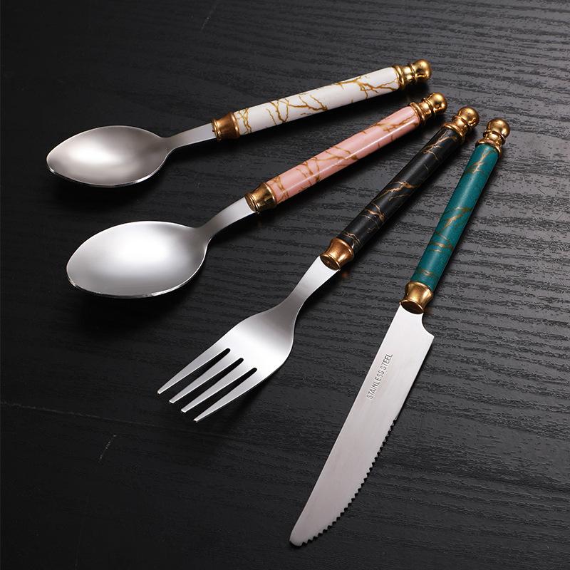 Light luxury Nordic gold-plated western tableware household western restaurant knife four-piece set thickened stainless steel knife, fork