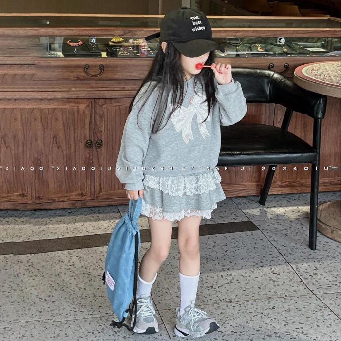 

2025 Весна/Осень Корейский стиль Девочки Толстовка с бантом и Юбка Комплект 100 cm