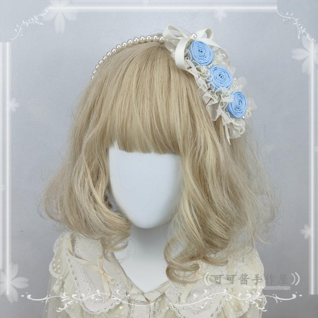 Original Handmade Ribbon Rose Headband Kc Lolita Pearl Headbands Elegant and Simple Versatile Hair Accessories for Women