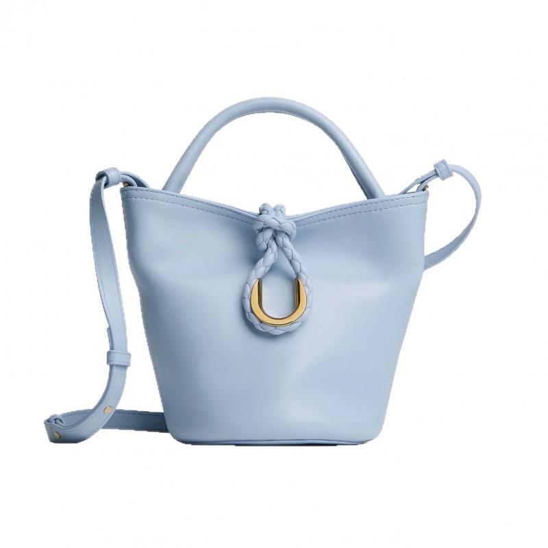 Soft Vegan Leather Bucket Bag Women Casual Crossbody Tote With Woven Detail Medium Size Multiple Colors