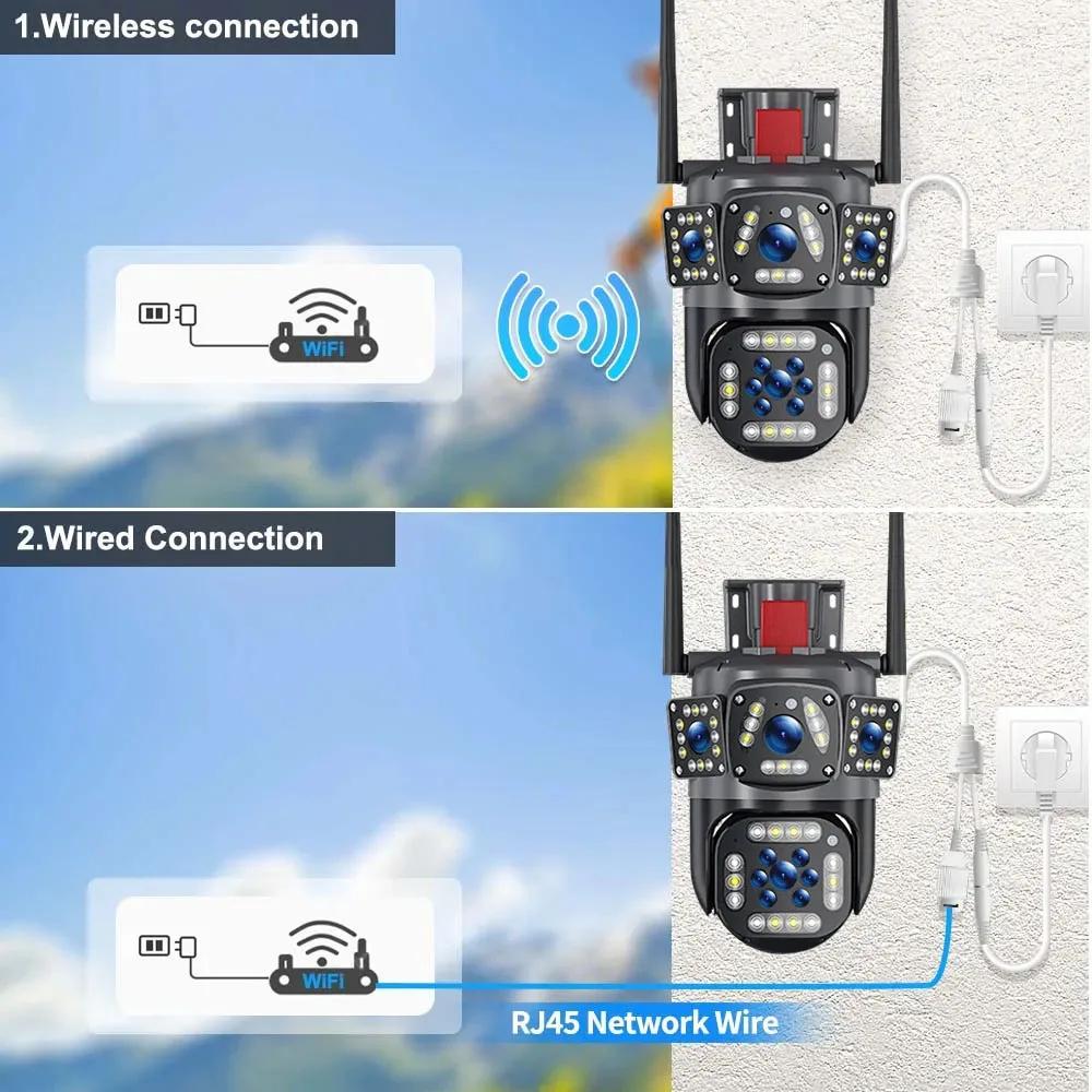 LS VISION 12MP WiFi IP pouliční kamera Venkovní 360° video sledování Zabezpečení-ochrana Tři obrazovky Ai Tracking 6K Survalance kamery