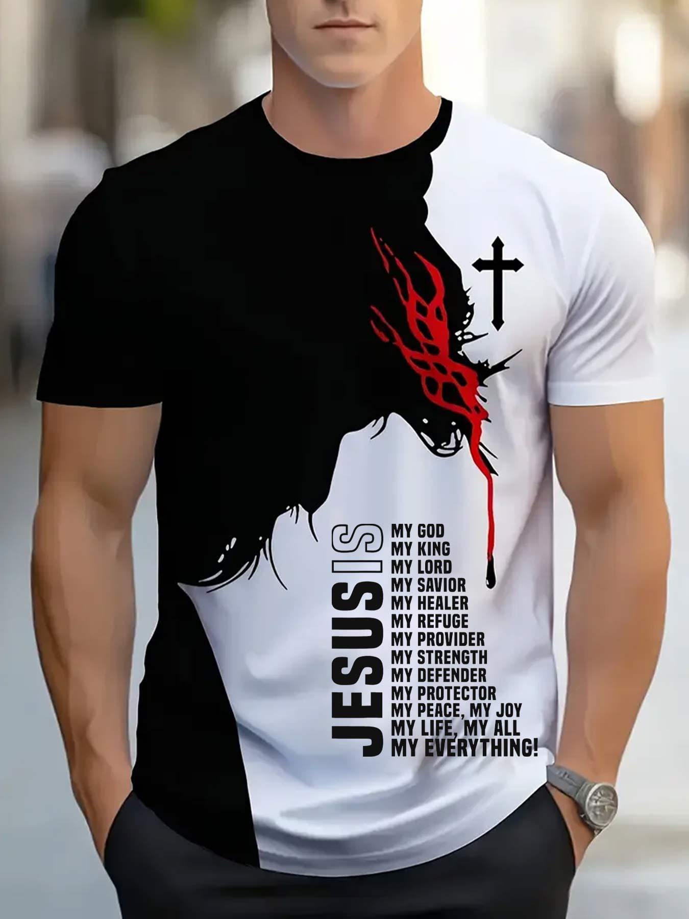 Men S Inspirational Jesus Cross T-Shirt - Black ; White St L