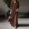 Spring Autumn Women's Vintage Solid Long Dress Women's Sundress  Casual Long Sleeve Pleated Vestidos Retro Long Loose Dress