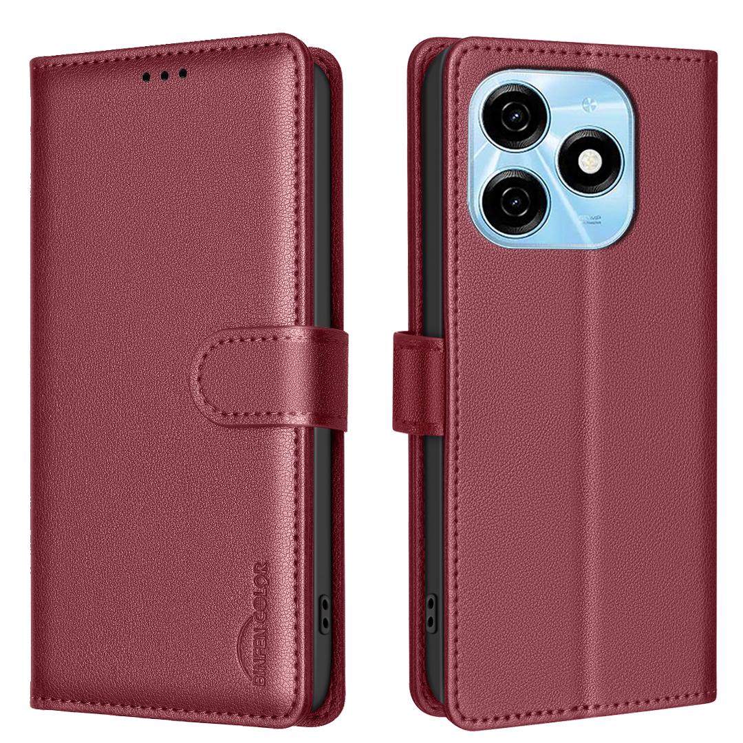 

BINFEN COLOR BF32 For TECNO Spark 20 Case RFID Blocking Shockproof Leather Cover Red