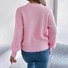 Damen Langarmpullover Rundhalsausschnitt Herz Bedruckter Strickpullover Lockerer Pullover Strickoberteil