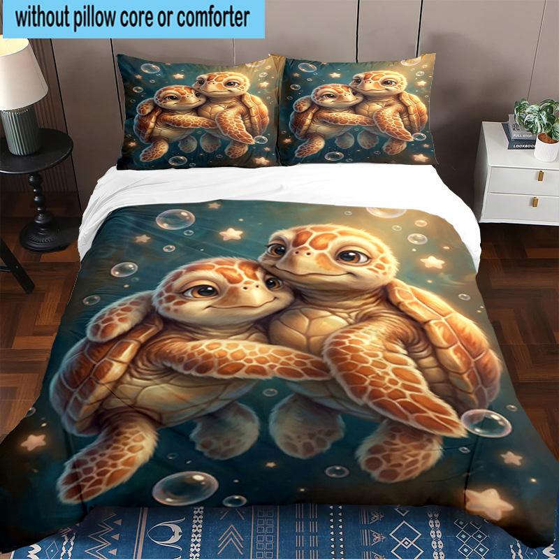 Underwater Two Sea Turtles 3pcs Bedding,Including 1pc Duvet Cover And 2pcs Pillowcases Perfect for Christmas,Ideal for Bedroom, Dormitory