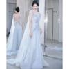 Evening Dress Fairy Suspender Host Birthday Banquet Bar Mitzvah Blue Fluffy Yarn Annual Meeting Dress High Sense