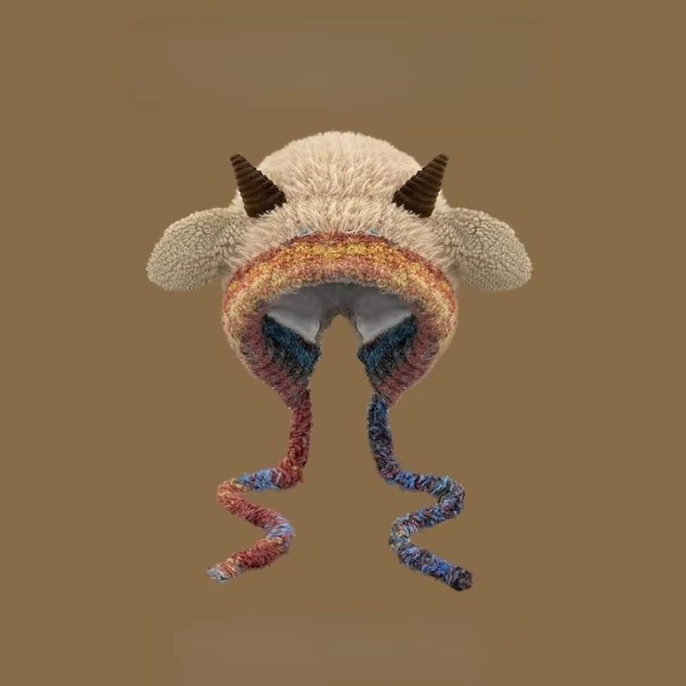 Cute Thick Plush Knitted Hat Warm Ear Protection Beanies Hat Pullover Hats Plush Knitted Hat Pullover Caps