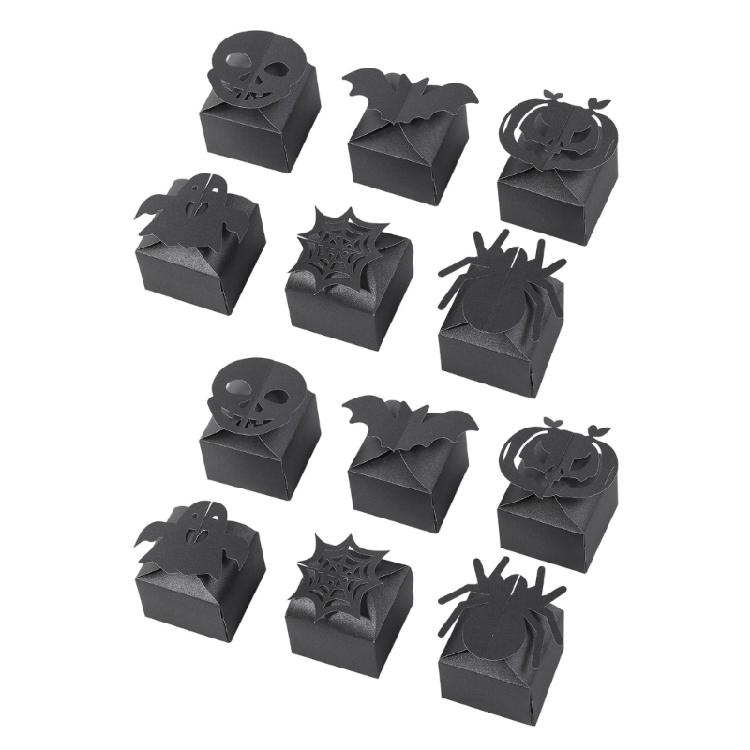 12 Count Tangerine Halloween Candy Boxes User friendly Paper Container With Eerie Pumpkin Designs