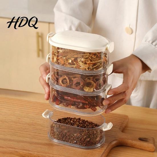 Divided Spice Organizer Stackable Bins 5-Tier Sealed Airtight Seasoning Storage Boxes Kitchen with Clear Compartments