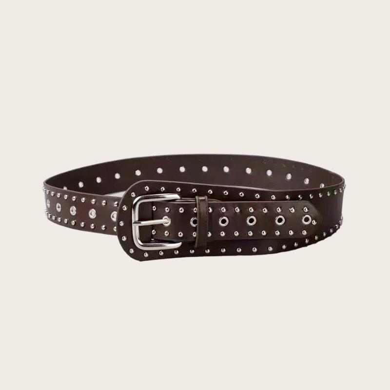 Vintage Y2k Black Brown Belt Women s Retro Style with Rivet Studded Design кофейный