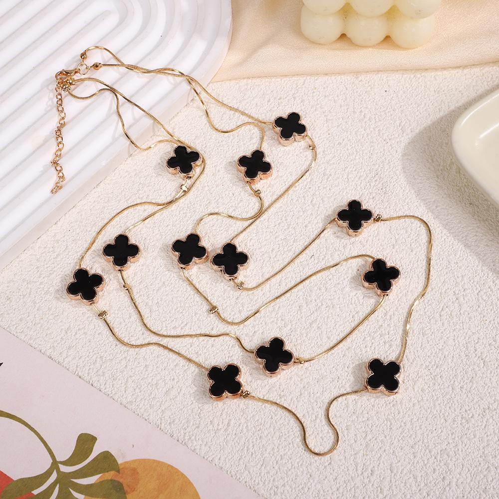 

Двухслойное черное колье с капельным маслом - Длинная цепочка для свитера на осень/зиму (NL088)