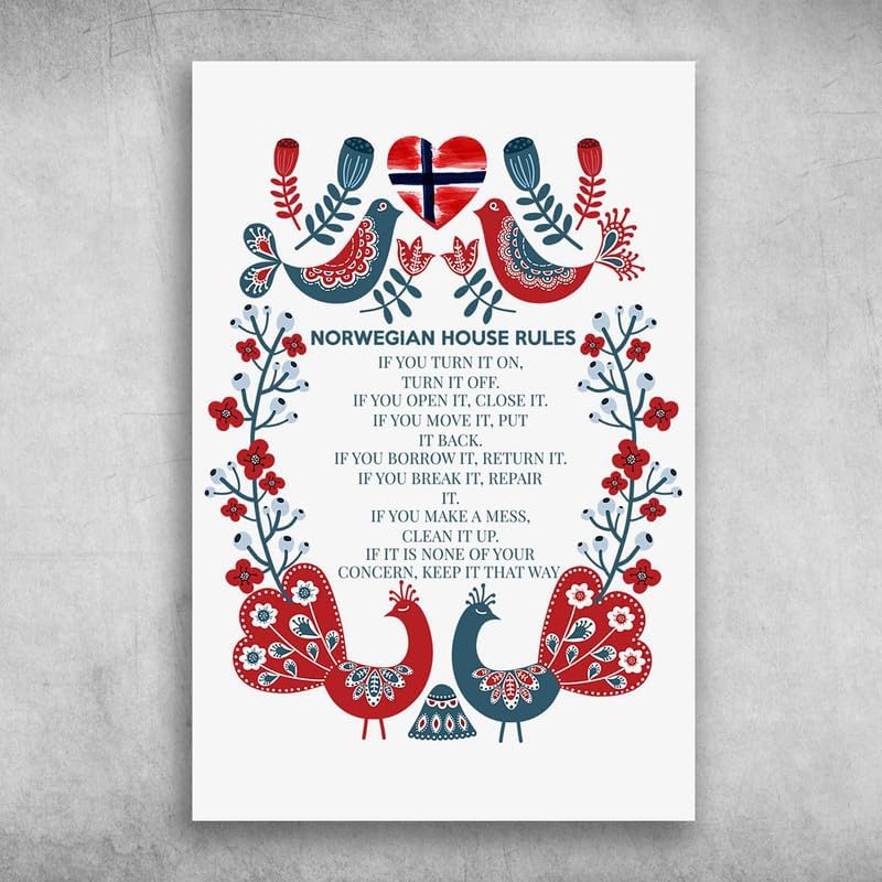 Norwegian House Rules If You Turn It On Turn It Off Metal Tin Sign Vintage Decoration Suitable for Bars Pubs Clubs Cafes a 20x30cm(7.8x11.8inch)