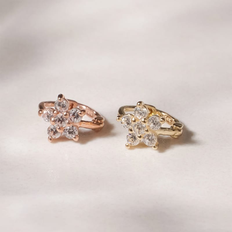 JEWNEL 14K Cherry Blossom Ring One-Touch Earrings
