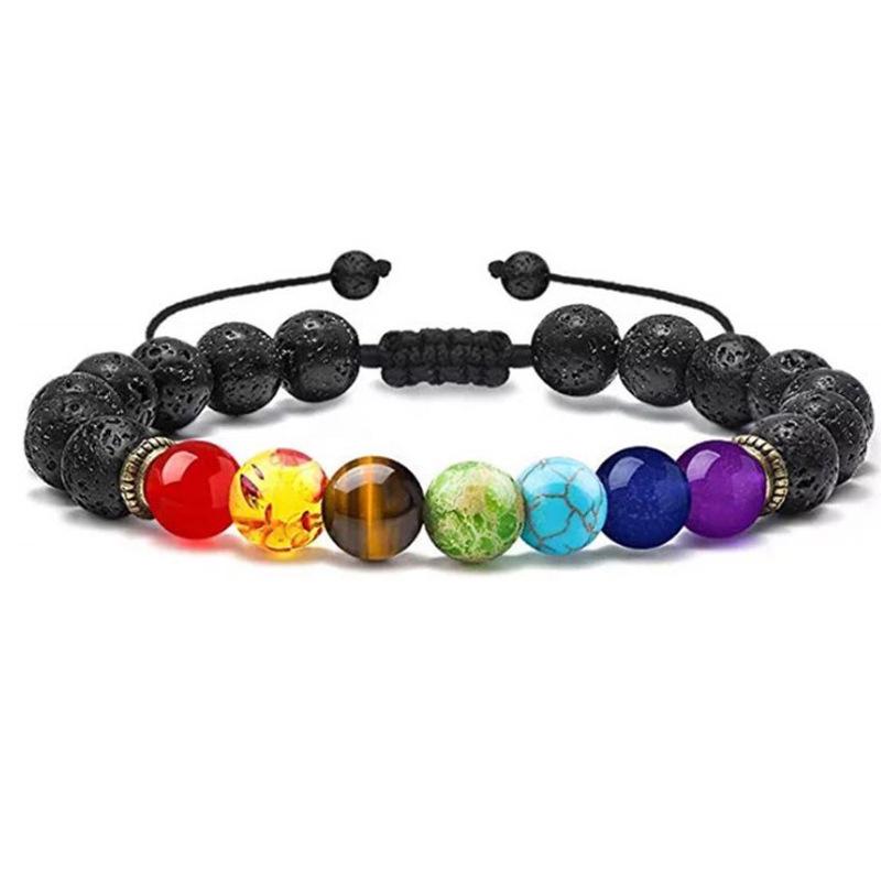 Multicolor Alloy & Volcanic Stone Yoga Bracelet with Turquoise & Tiger Eye Beads