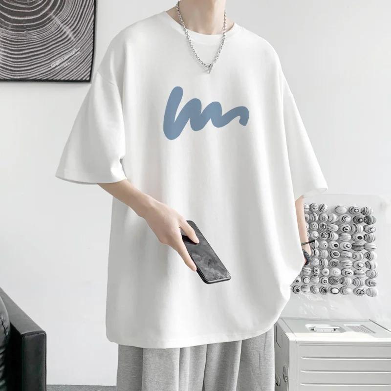 Men's Cotton Oversized T-shirt Loose Tops Tshirts For Clothing Breathable Casual Pattern Short Sleeve Tees Streetwear Recommend