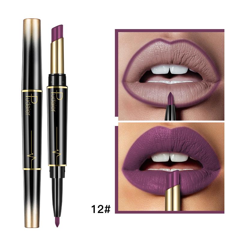 Dobbelhodet leppestift lipliner matt lipgloss 16 farger leppestift