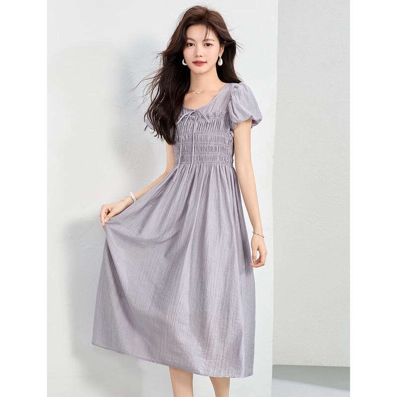 ORIGIN Printed Puff Sleeve A-Line Midi Dress M серый
