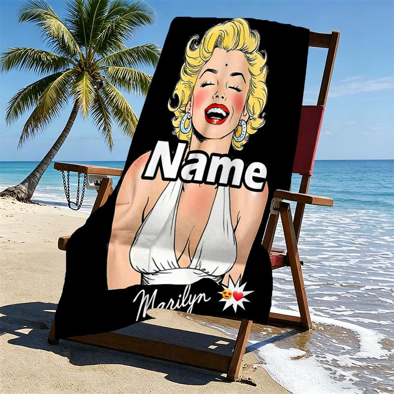Custom Name Personalized Marilyn Monroe Print Beach Towel, for Trip Camping Beach Party Home Decor, Birthday Gift for Family & Friends